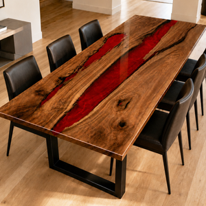 Black Walnut Red River Epoxy Resin Dining Table