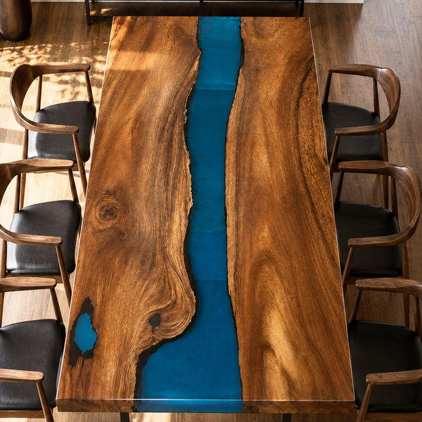 Walnut Blue River Transparent Epoxy Resin Dining Table
