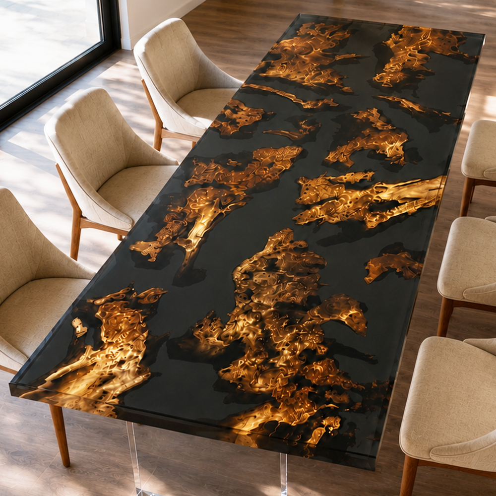 Cunninghamia Burl Black Transparent Epoxy Resin Dining Table