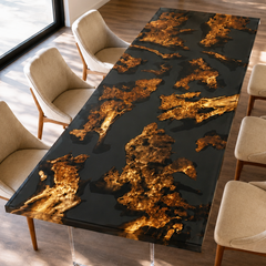 Cunninghamia Burl Black Transparent Epoxy Resin Dining Table