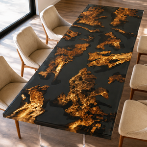 Cunninghamia Burl Black Transparent Epoxy Resin Dining Table