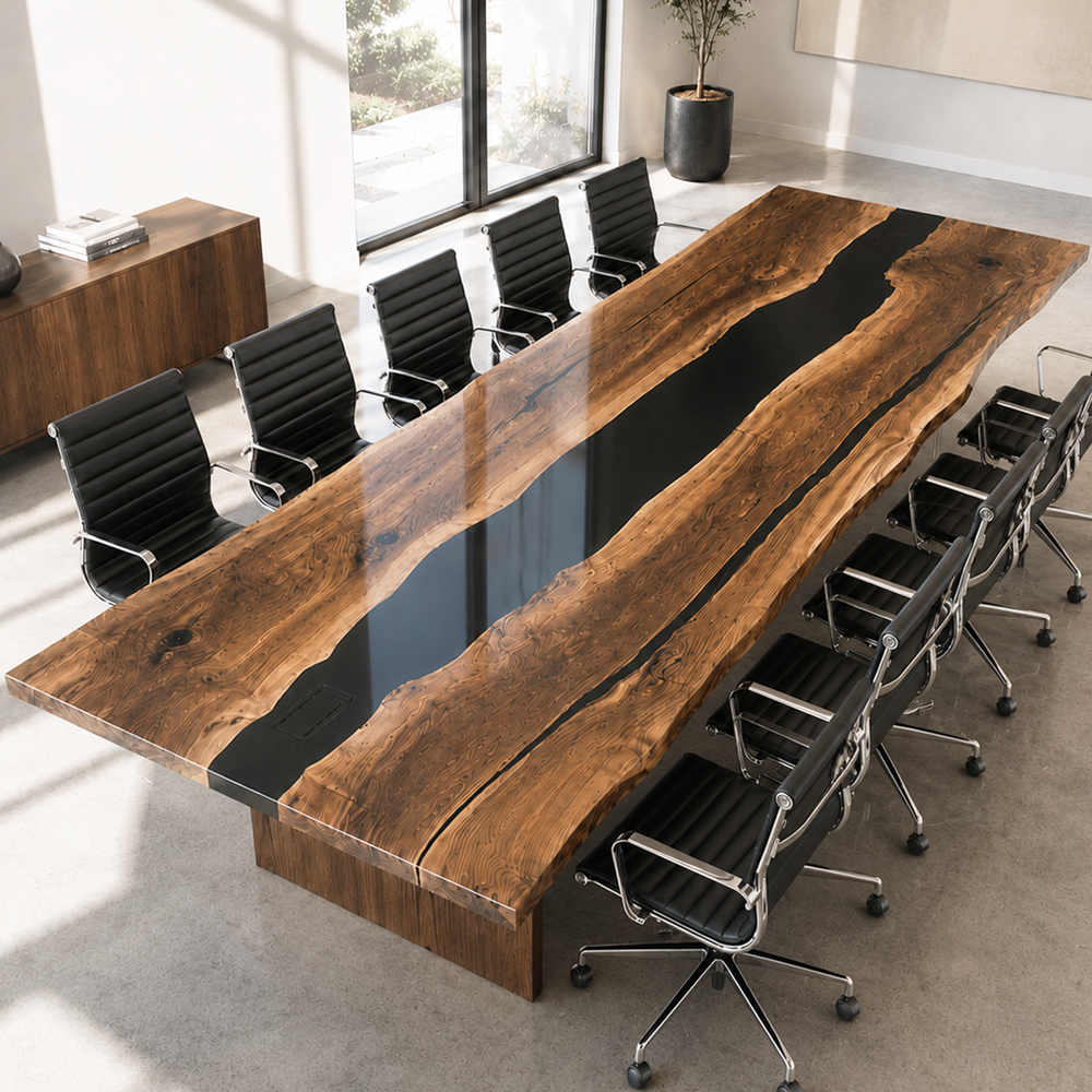 Black Walnut Live Edge Black River Epoxy Resin Conference Table