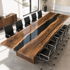 Black Walnut Live Edge Black River Epoxy Resin Conference Table