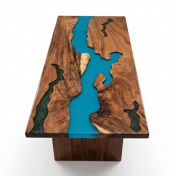 Walnut Premium Architectural Figure Blue River Epoxy Resin Dining Table
