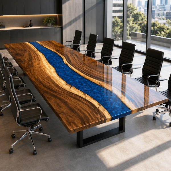 Walnut Swirling River Blue Wave Epoxy Resin Conference Table