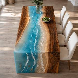 Walnut Coastal Tide Epoxy Resin Waterfall Table