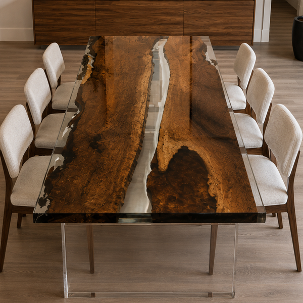 Black Walnut Natural Edge Clear Epoxy Resin Dining Table