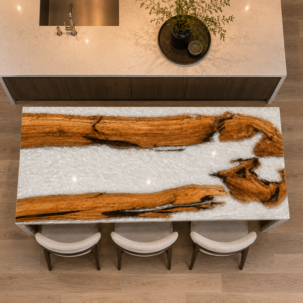 Olive Wood Crystal Epoxy Resin WaterFall Table