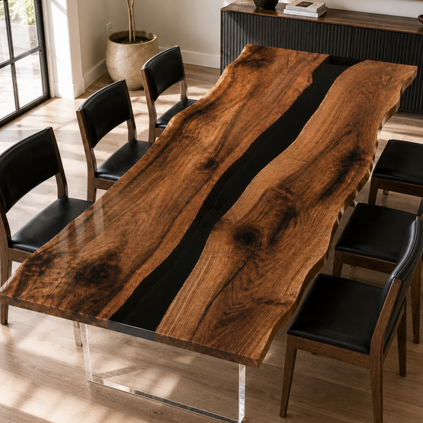 Black Walnut Black River Live Edge Epoxy Resin Dining Table