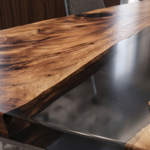 Walnut Wood Black Transparent River Epoxy Resin Conference Table