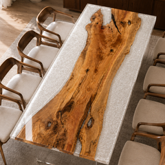 Olive Wood Crystal Epoxy Resin Dining Table