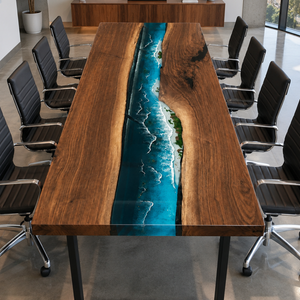 Black Walnut Wood Island Stream Center Inlay Epoxy Resin Conference Table