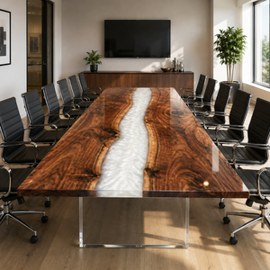 Black Walnut Swirling River White Epoxy Resin Conference Table