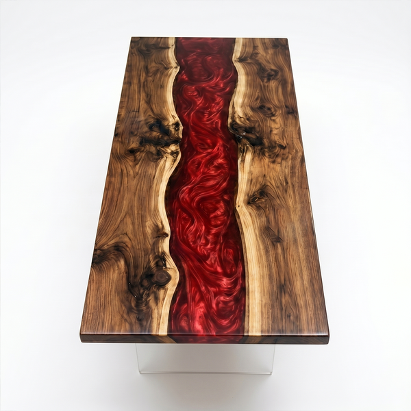 Black Walnut Red River Epoxy Resin Dining Table