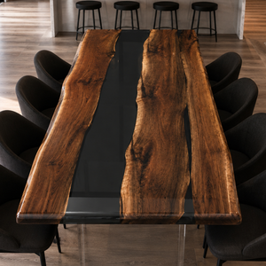 Black Walnut Obsidian Transparent Epoxy Resin Dining Table