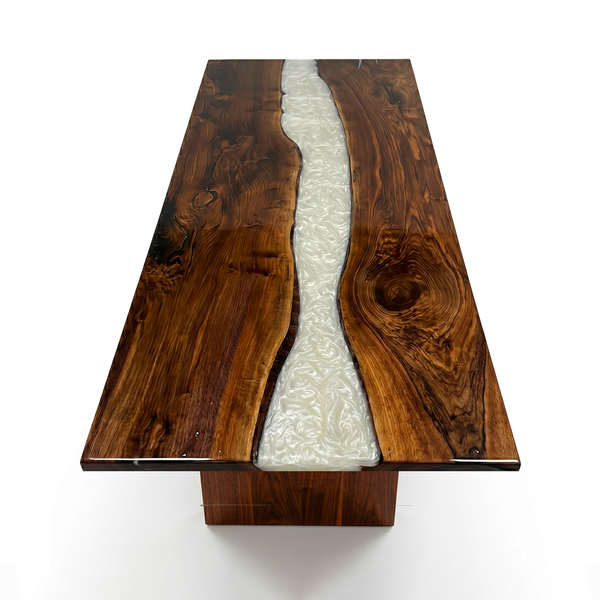 Black Walnut Swirling River White Epoxy Resin Dining Table