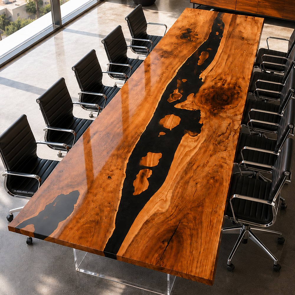 Walnut Wood Black River Epoxy Resin Conference Table