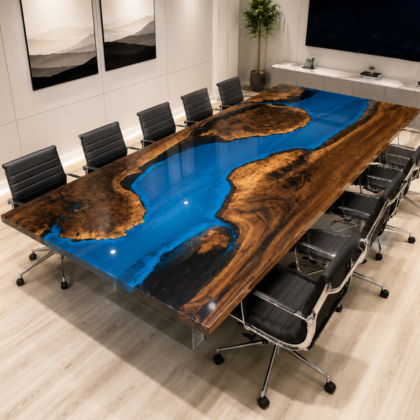 Black Walnut Ocean Blue River Epoxy Resin Conference Table
