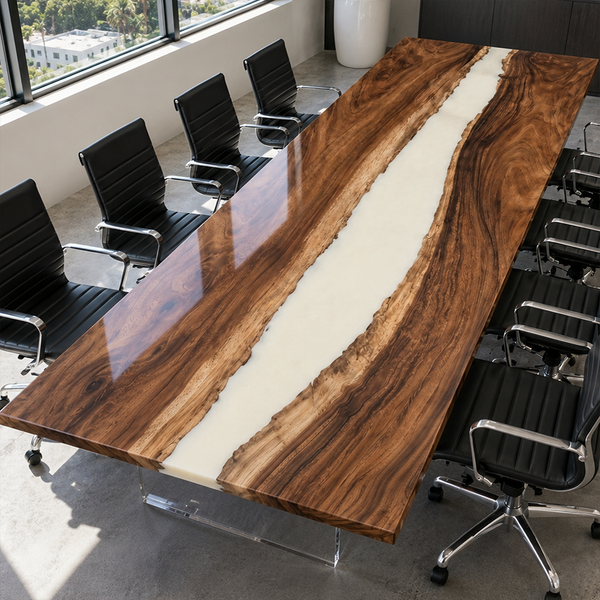 Walnut Wood White River Inlay Epoxy Resin Conference Table