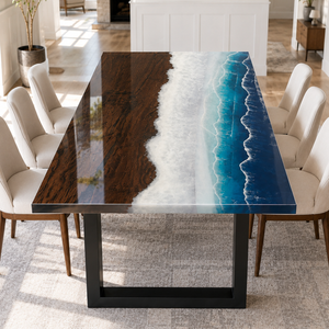 Black Walnut Beach Wave Epoxy Resin Dining Table