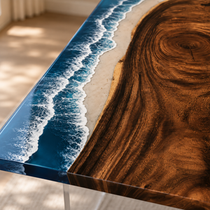 Walnut Ocean Wave Epoxy Resin Dining Table