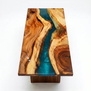 Walnut Vibrant Blue River Epoxy Resin Dining Table
