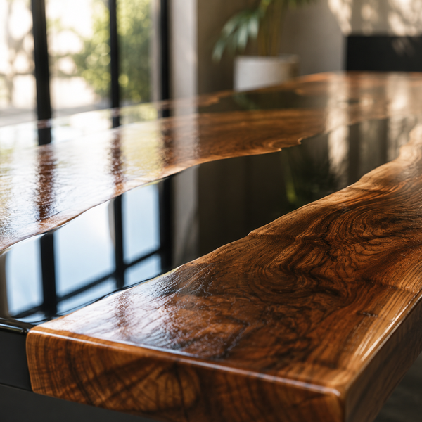 Black Walnut Solid Wood Black Stream Epoxy Resin Conference Table