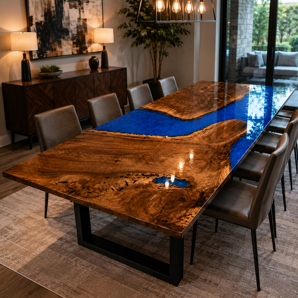 Black Walnut Wood Deep Ocean Epoxy Resin Dining Table