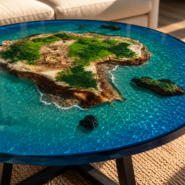Pure Resin Tropical Archipelago Micro Landscape Round Coffee Table
