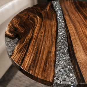 Walnut Glacier Ice Crackle Epoxy Resin Round Side Table