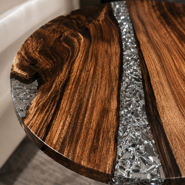 Walnut Glacier Ice Crackle Epoxy Resin Round Side Table