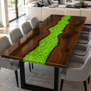 Black Walnut Wood Swirl Green River Epoxy Resin Dining Table