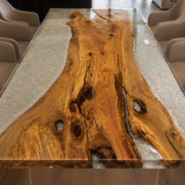 Olive Wood Icebound Organic Epoxy Resin Dining Table
