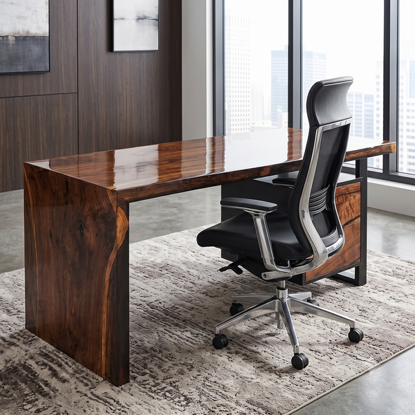Black Walnut Waterfall Executive Storage Epoxy Resin Desk