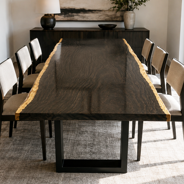 Black Walnut Rectangular Live Edge Epoxy Resin Dining Table