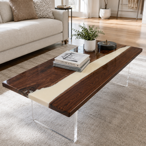 Black Walnut Cream White River Epoxy Wood Slab Table