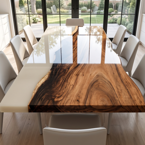 Walnut Wood White Resin Live Edge Epoxy Resin Dining Table