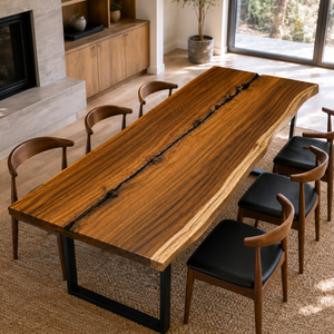 Walnut Natural Live Edge Fissure Inlay Wood Slab Table