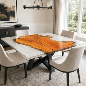 Olive Wood Crystal Tundra Textured Square Epoxy Resin Dining Table