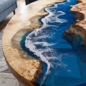 Poplar Ocean Wave Oval Epoxy Resin Coffee Table