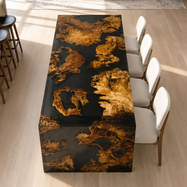 Cunninghamia Transparent Black Premium Straight-Edge Epoxy Resin WaterFall Table
