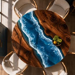 Walnut Seascape Blue Wave Epoxy Resin Round Table