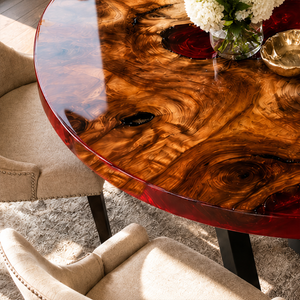 Poplar Burl Magma Swirl Red Epoxy Resin Round Table