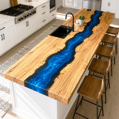 Olive Wood Modern Blue River Epoxy Resin Countertop