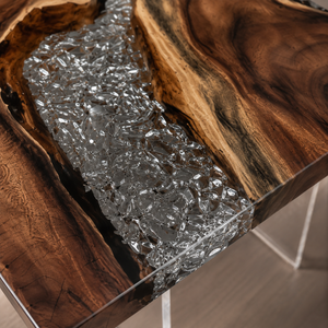 Walnut Crystal Textured Epoxy Resin Side Table