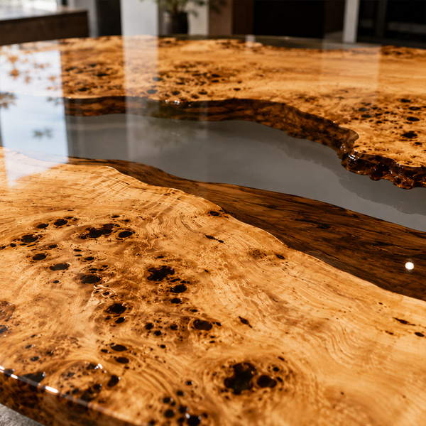 Poplar Clear River Round Epoxy Resin Dining Table