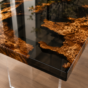 Cunninghamia Transparent Black Burl Square Epoxy Resin Side Table