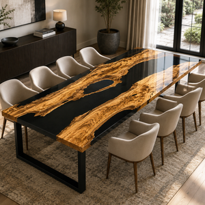 Olive Wood Black River Epoxy Resin Dining Table