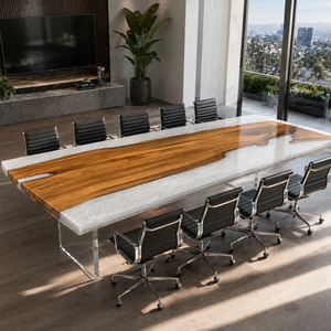 Olive Wood Crystal Epoxy Resin Conference Table