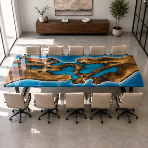 Golden Camphor Ocean Wave Epoxy Resin Conference Table